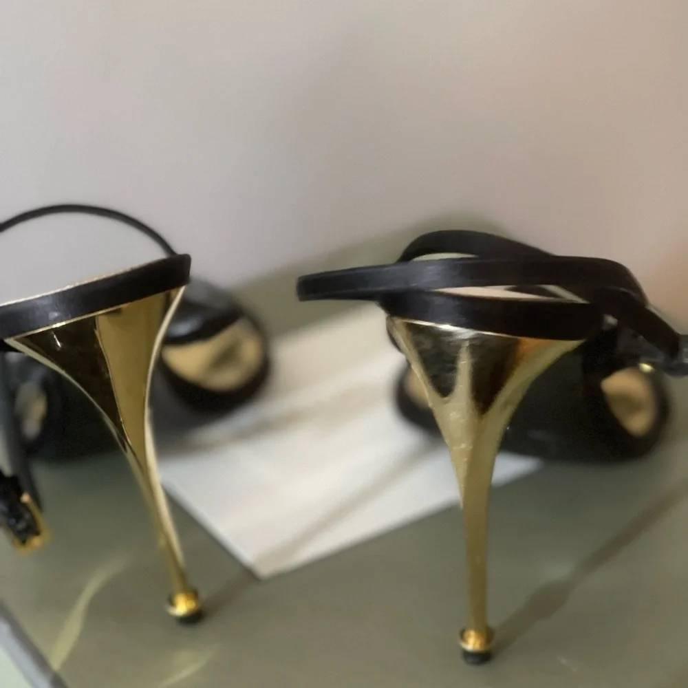 COPY - Black satin ankle strap with gold heel - Picture 4 of 12